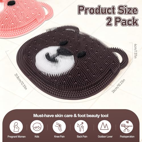 Skin Care Body Brush Srcubber Mat 2 Pack for Kids Bear Coffee M Size Brown & Pink