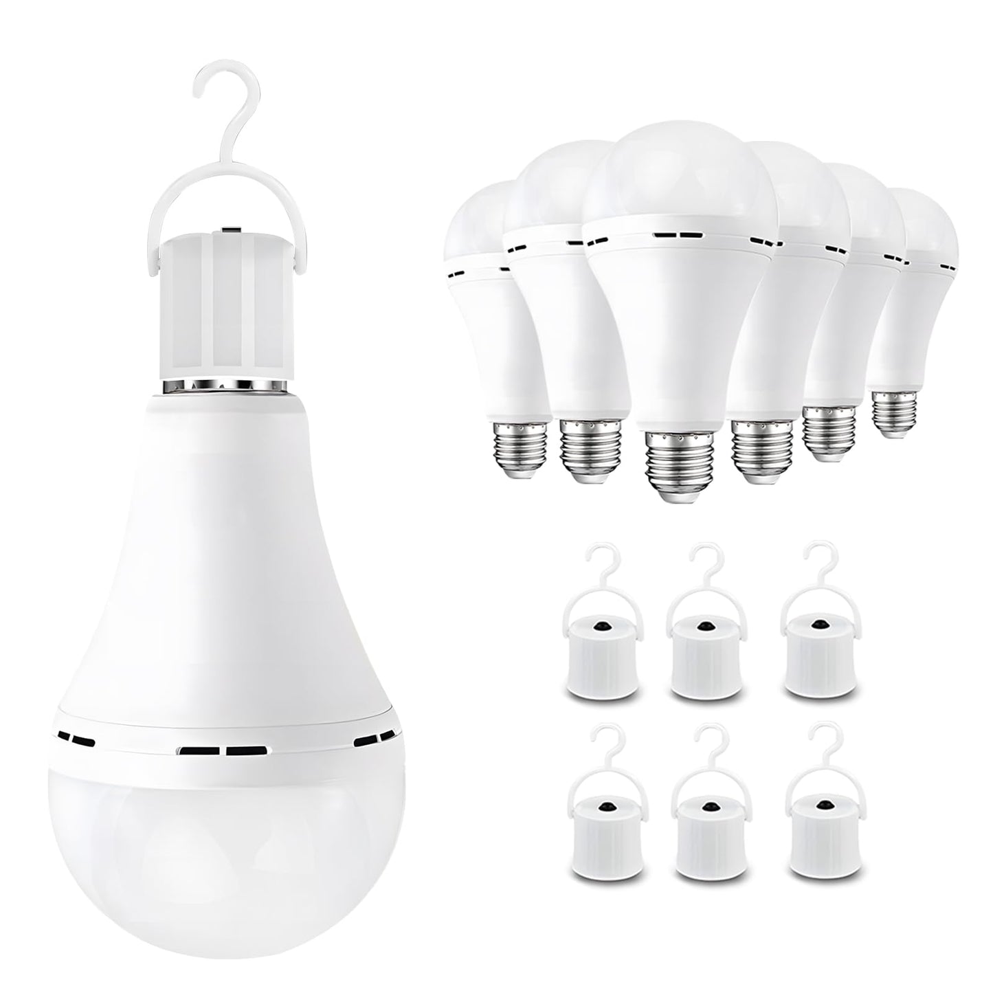 Emergency Rechargeable Light Bulbs 6 Pack, Keep Lighting When Power Failure, A21 9W 60W Equiv., Battery Operated Light Bulb with 1200mAh for Home Camping, Emergency Time 4-5 hrs(with Hook, Warm White)