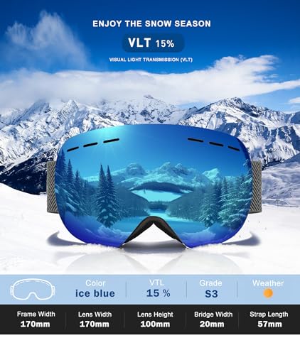 NSSIW Ski Goggles for Men Women Youth, OTG Snowboard Goggles Snow Goggles with Anti Fog and UV Protection Over Glasses 2 Pack