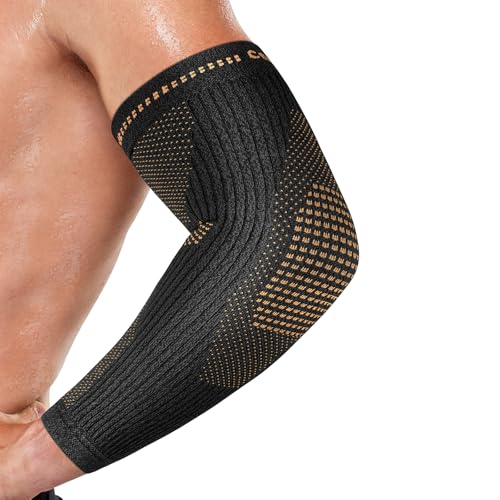 Vlela Copper Elbow Compression Sleeve - Tennis & Golfers Elbow Support Brace, Extends to Forearm for Complete Pain Relief,...