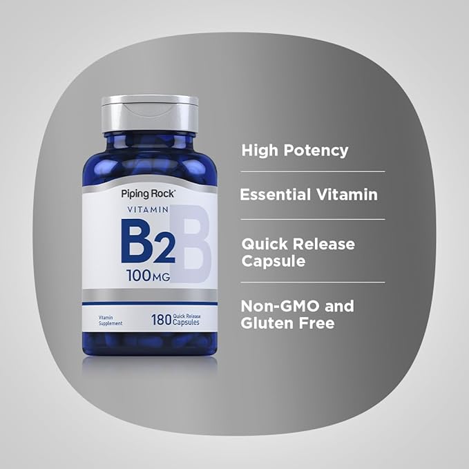 Piping Rock Vitamin B2 100mg | 180 Capsules | Riboflavin | Vegetarian, Non-GMO, Gluten Free Supplement