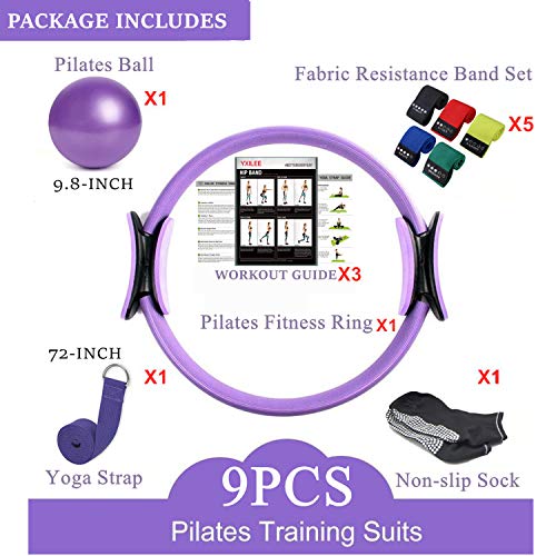 YXILEE Pilates Ring Circle Set - Workout at Home Workout Equipment Women - Booty Bands Stretching Equipment Pilates Mini E...