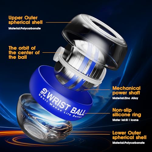 JIN BD Wrist Trainer Ball Auto-Start Gyroscopic Forearm Exerciser Gyro Ball for Strengthen Arms, Fingers, Grip and Muscles