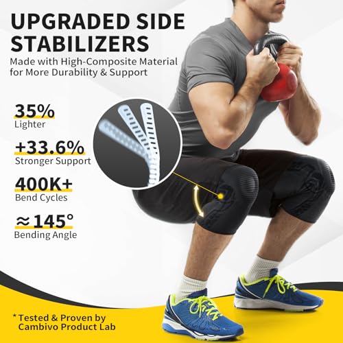 CAMBIVO 2 Pack Knee Brace for Men and Women, Knee Sleeves for Men with Patella Gel Pad and Side Stabilizers, Knee Compress...