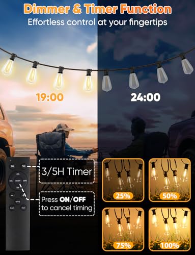 Brightever 120FT LED Outdoor String Lights with Remote, Patio Lights Outdoor Waterproof with 36+2 Shatterproof ST38 LED Bu...
