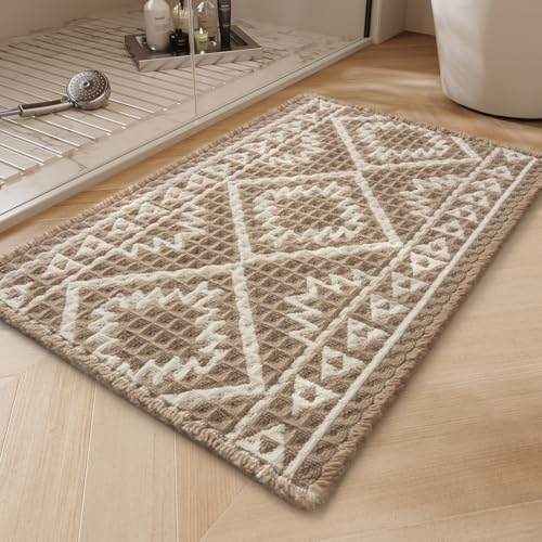 PADOOR-Waffle Bath Mat-Super Absorbent Bath Mats for Bathroom, Machine Washable Non Slip Bathroom Rug with Tassels, Soft B...