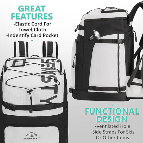 SEMSTY Ski Boot Bag, 55L/70L Waterproof Ski and Snowboard Boots Travel Backpack for Skis, Snowboard, Ski Helmet, Goggles, ...