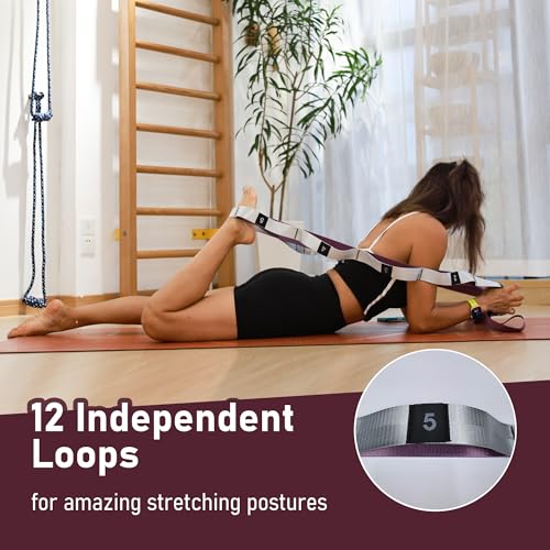 Foyer Nuage Stretch Bands for Exercise, Non Elastic Yoga Stretching Strap with Loops, 3.8cm x 2.45m, Stretching Bands for ...