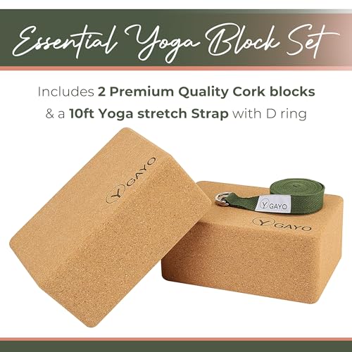 Y O Gayo Premium Cork Yoga Blocks – Durable & Sturdy Natural Cork Yoga Blocks for Stability, Balance, Alignment, Stretchin...