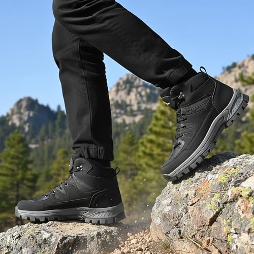 HARENCE Mens Waterproof Hiking Boots Comfortable Outdoor Walking Trail Boot Non Slip Mid Ankle Trekking Shoes