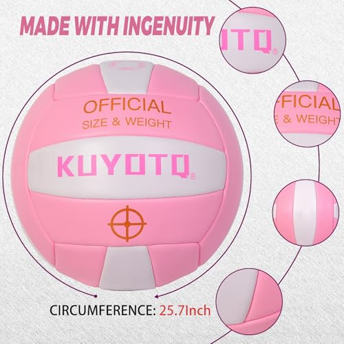 KUYOTQ Pink Outdoor Volleyball Official Size 5 Thickened Surface Soft Leather in&Outdoor Volleyball for Youth Adults,Beach...