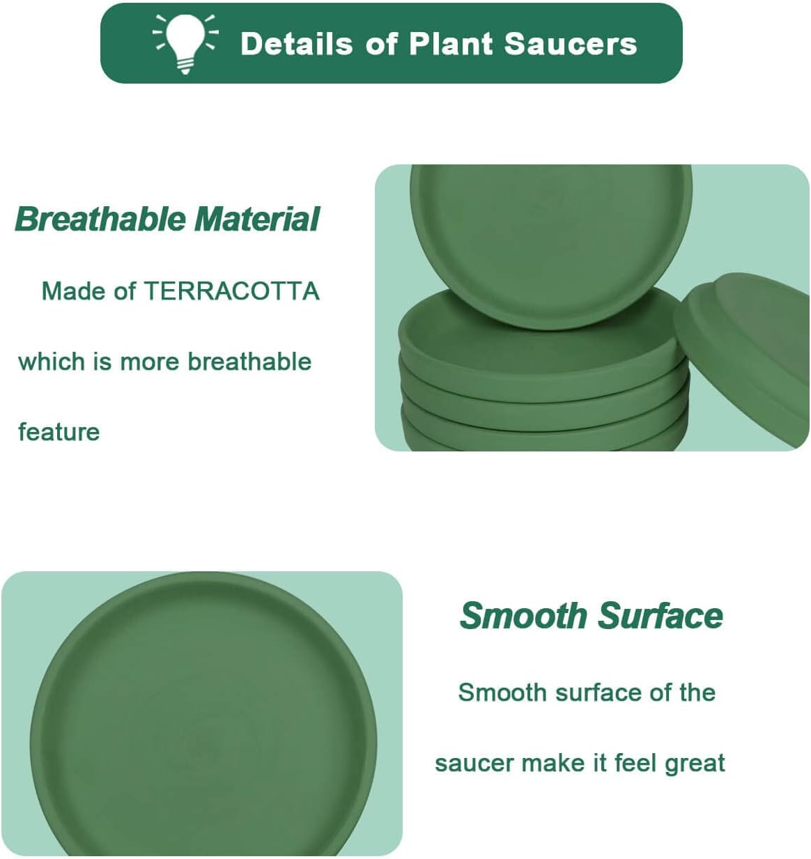 vensovo 6 Inch Green Terracotta Plant Saucer Pots Tray - 6 Pcs Round Planter Saucers for Indoor & Outdoor Plants, Small Clay Trays Perfect for 5 Inch 5.5 Inch 6 Inch Flower Pot