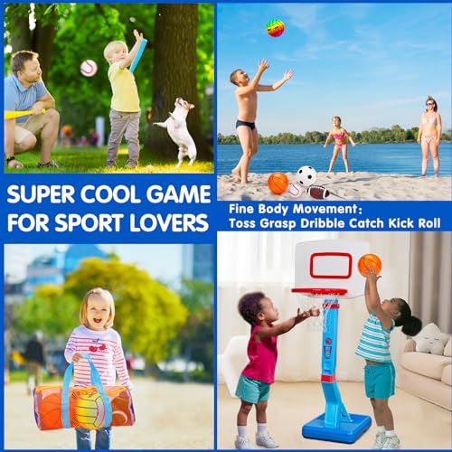5 Pack Sports Balls Set for Kids with Bag Toddlers 1-3 Football Soccer Basketball Baseball Volleyball Outdoor Toys for 1 2...