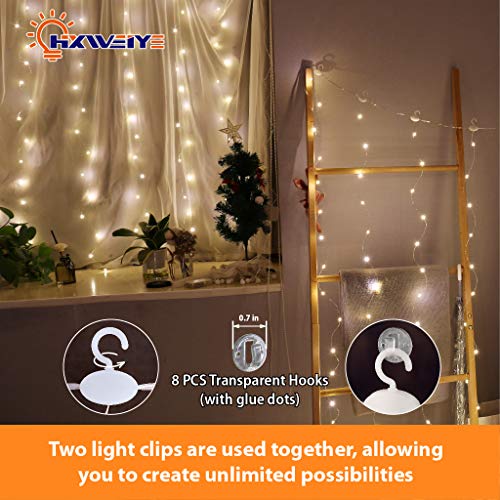 HXWEIYE Short Curtain Lights for Small Window, 3.3x5Ft Warm White Fairy Light with Timer & 8 Clips for Bedroom, Battery Po...