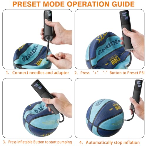 Electric Ball Pump,Smart Air Pump Portable Fast Ball Inflation with Accurate Pressure Gauge and Digital LCD Display for Ba...