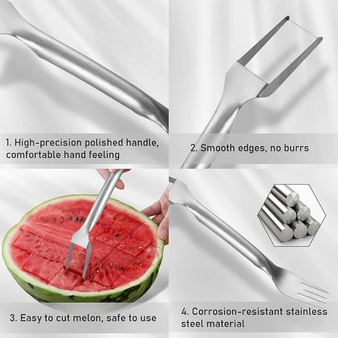 Upgraded 2-in-1 Stainless Steel Fruit Cutter, 2024 New Watermelon Fork Slicer Cutter Slicer Tool, Dual Head Fruit Forks Slicer Knife for Home Kitchen Gadget (2 Pcs)