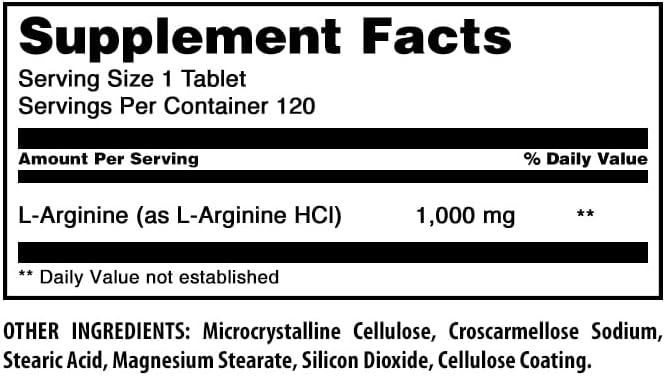 Amazing Formulas L-Arginine Supplement | 1000 Mg Per Serving | Tablets | Amino Acid Supplement for Women & Men | Non-GMO | Gluten Free | Made in USA (120 Count)