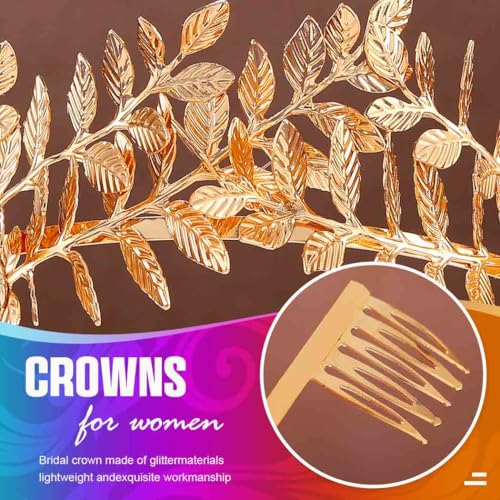 Unicra Gold Leaf Crown Tiaras Leaves Bridal Wedding Headband Festival Hair Accessories for Women and Brides (Gold, Free Size)