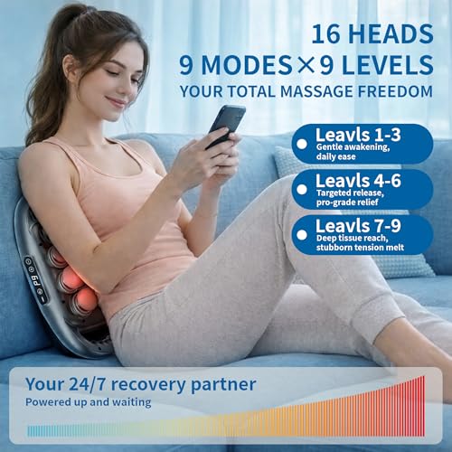 Binxalin 16 Head Massage Gun Deep Tissue, Percussion Massager for Muscle Relief, 9 Speeds & 9 Intensities Muscle Massage G...