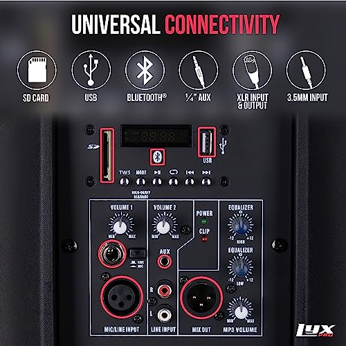 LyxPro SPA-8 Compact 8" Portable PA System 100-Watt RMS Power Active Speaker System Equalizer Bluetooth SD Slot USB MP3 XL...