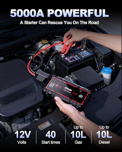 Jump Starter, Battery Jumper Starter Portable, Car Battery Jump Starter with 3 Modes Flashlight, Compass, Power Bank and J...