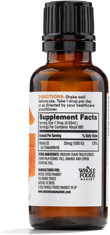 365 by Whole Foods Market, Vitamin D3 Citrus, 1 Fl Oz (Pack of 2)