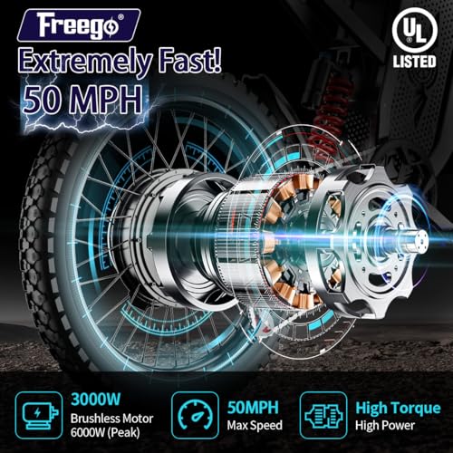 Freego X2 Electric Motorcycle for Adults, Electric Dirt Bike for Teens 6000W Motor 60V/30Ah Battery Long Range, 50MPH Off ...