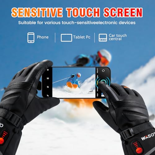 WASOTO Heated Gloves for Men Women,7.4V Battery 22.2WH Rechargeable Electric Heated Leather Gloves for Winter Outdoor Work...