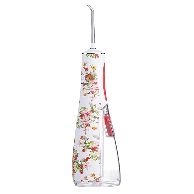 Pop Sonic Typhoon Water Flosser (White Floral) | Non-Slip, Waterproof Water Flosser for Men & Women - 3 Modes Battery Powered, Rechargeable Water Flosser - Waterpik for Braces, Teeth, & Gums