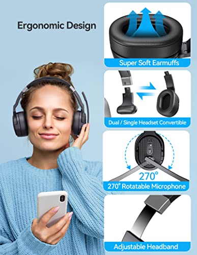 TECKNET Bluetooth Trucker Headset, Single and Dual Ear Wireless Headset with Mic for Work Noise Cancelling, 50Hrs 3 EQ Mus...