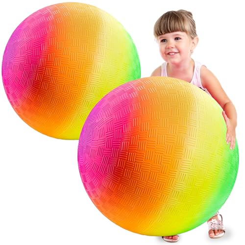 Bedwina 18 Inch Rainbow Playground Ball for Kids (Pack of 1 or 2) Jumbo Size Rainbow Inflatable Big Bouncy Kickball for Pa...