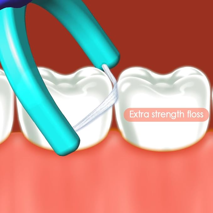 T.Smile NoFuss Dental Flosser Kit, 5-inch Long Handle & Refill Heads, Extra-Strength Floss for Comfortable Clean, Fluoride Free (120 Extra-Strength Floss Refills)