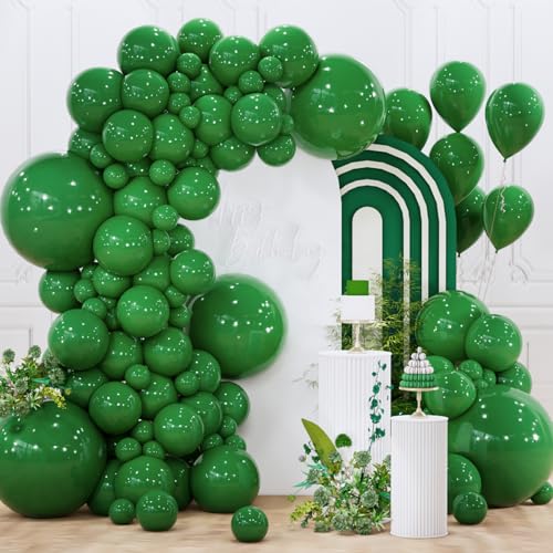PartyWoo Dark Green Balloons 145pcs Different Sizes of 18 12 10 5 Inch Emerald Hunter Forest Green Balloon Arch Kit for Bi...