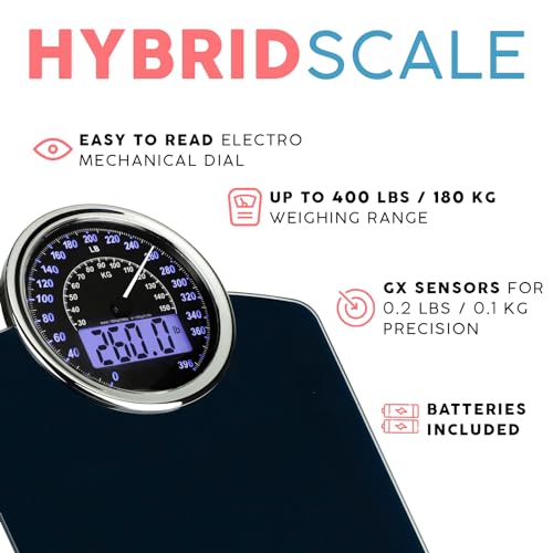 Adamson Hybrid 2-in-1 Analog & Digital Weighing Scale for Body Weight up to 400lbs - Thick Tempered Glass - Extra Large Di...