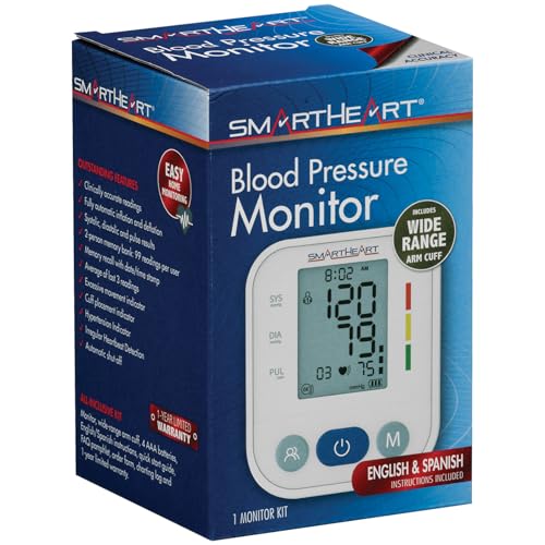 SmartHeart Blood Pressure Monitor | Wide Range Arm Cuff | 2-Person Memory | 198 Total Reading Storage | Excessive Movement...