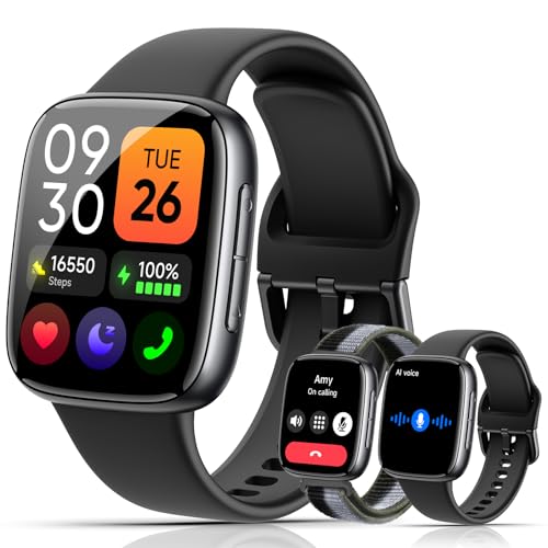 Quican Smart Watches for Women Men with 2 Bands, 1.85-inch AMOLED HD Display (390x450), 12-Day Battery Life, 3ATM Waterpro...