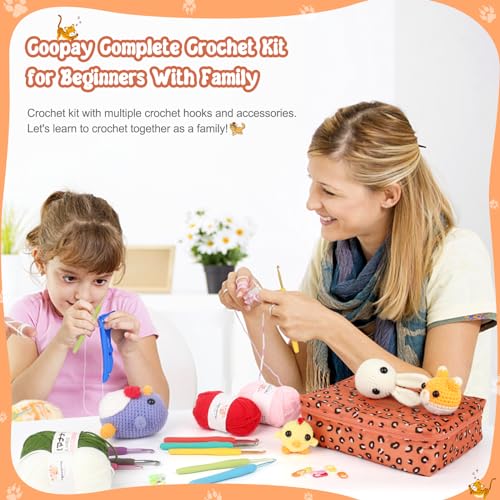 Coopay Crochet Kit Beginners Crochet Hook Set with Crochet Yarn,58PCS Portable Crochet Set Ergonomic Crochet Hooks Travel ...