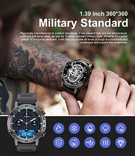 SUNKTA Smart Watch for Men Bluetooth Calls with,1.39''HD Touch Screen Tactical Smartwatch for Android and iPhone,5ATM Wate...