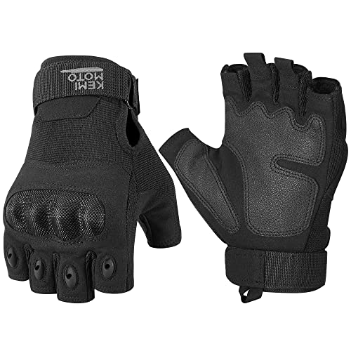 KEMIMOTO Fingerless Tactical Gloves for Men, Motorcycle Gloves for Outdoor Work Sports, Fingerless Cycling Gloves for Hunt...