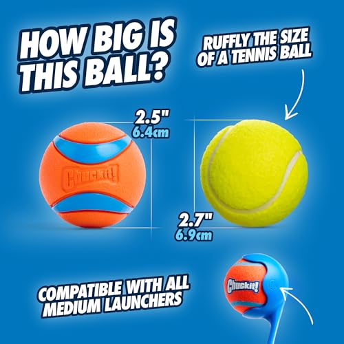Chuckit! Ultra Dog Ball & Launcher Bundle Classic 26M 26" Length with 2 Pack Medium (2.5") Bouncy Fetch Balls for Dogs 20-...