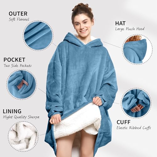 AmyHomie Wearable Blanket Hoodie for Adults & Teens,Oversized Sherpa Hooded Blanket,Warm Cozy Blanket Sweatshirt as Christ...