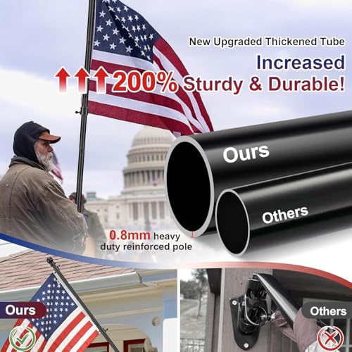 Barcetine Black Flag Poles for Outside House - 5ft Tangle Free Flag Pole for House,Heavy Duty Metal Flagpole,Outdoor Flagp...