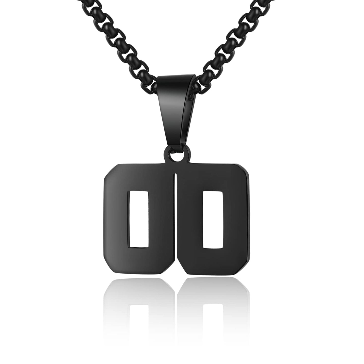 Number Necklaces Personalized Necklaces Black Initial Number Pendant Stainless Steel Chain Movement Necklaces for Men Women (00)