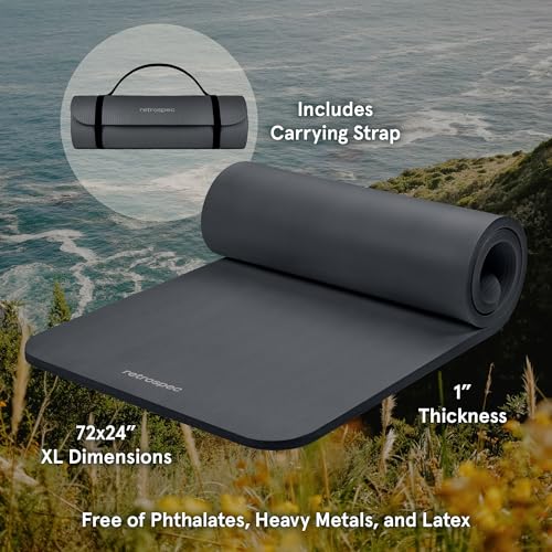 Retrospec Solana Yoga Mat 1" Thick w/Nylon Strap for Men & Women - Non Slip Exercise Mat for Home Yoga, Pilates, Stretchin...