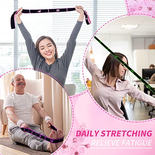 Lenwen 8 Pcs Elastic Yoga Stretching Strap 39.37 Inch Adjustable Multi Loop Stretch Strap Training Dance Stretch Band for ...