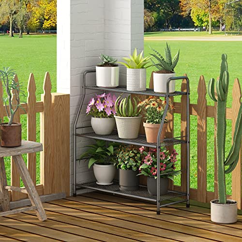 Simple Trending Plant Stand Outdoor Indoor 3 Tier Metal Waterproof Plant Shelf for Living Room Balcony Garden