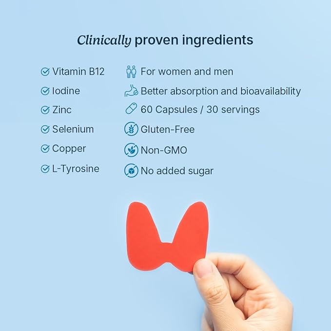 Santo Remedio Thyroid Plus, Thyroid Health, Healthy Brain, Healthy Energy Levels, Immune Health, Contains Vitamin B12, Iodine, Selenium, Zinc, Copper, L-Tyrosine, 60 Capsules, 30 Servings
