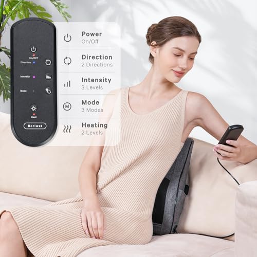 Boriwat Back Massager with Heat, Neck Massager for Pain Relief Deep Tissue, 3D Kneading Massage Pillow for Back, Neck, Sho...