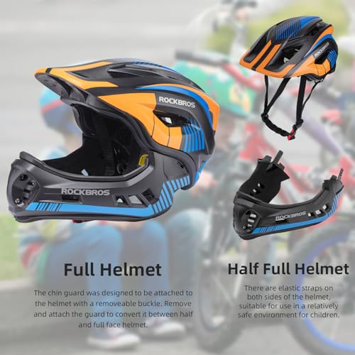 ROCKBROS Kids Full Face Helmet Kids Bike Helmets Lightweight Toddler Mountain Bike Helmet Detachable for MTB BMX Skating C...