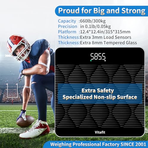 Vitafit Amazing 660lb Smart Bathroom Scale for Body Weight in 0.1lb, High Accuracy Assured by Scale Professional Factory S...